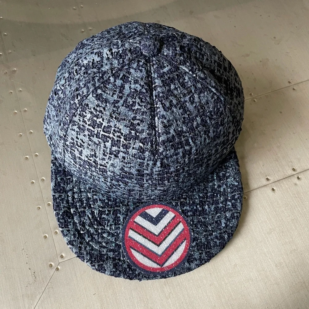 Chanel tweed blue baseball cap hat